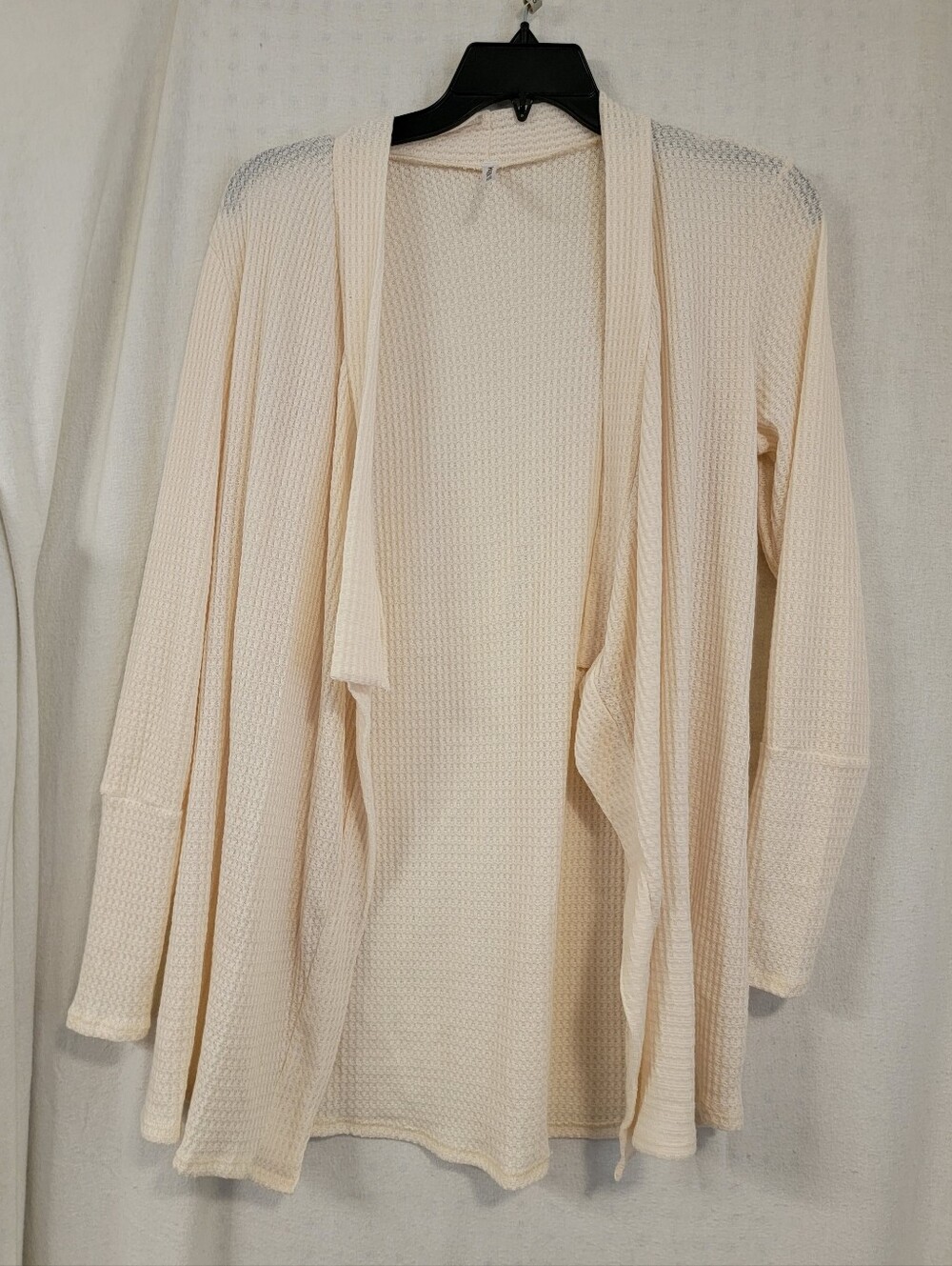 Women's Cream Open-Front Waffle Knit Cardigan